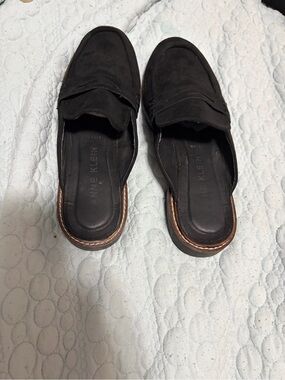 Anne Klein Black Suede Slip-On Mules